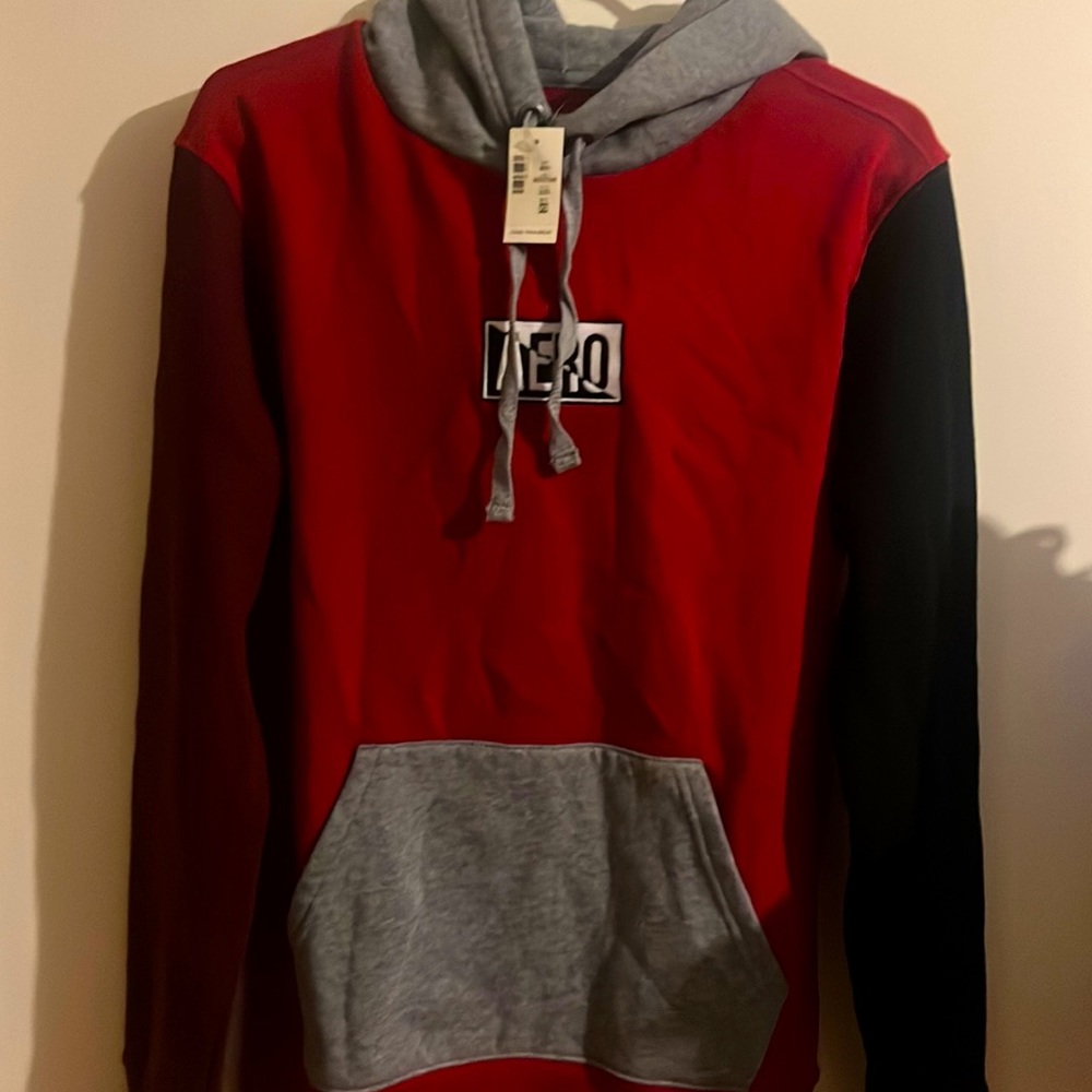 Aero Box Logo Colorblocked Pullover Hoodie. Cerise Red